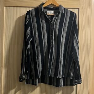 TROVATA BIRDS OF PARADISE Stripe Button Long Sleeve Shirt NWT Small